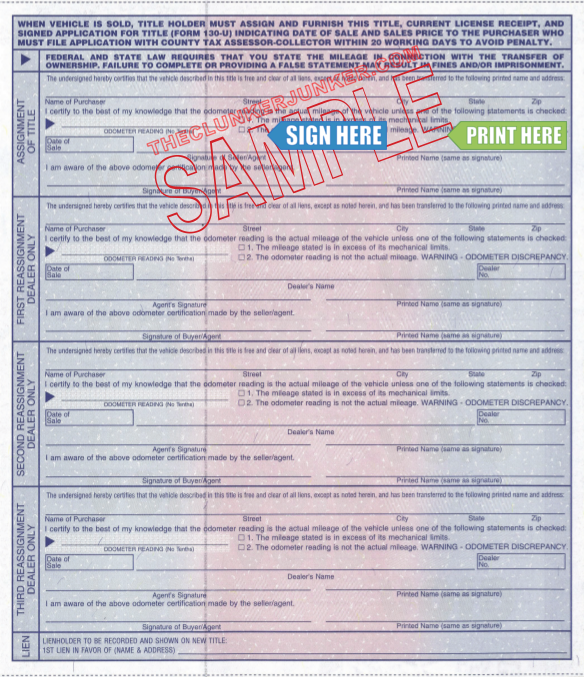 Diagram Of A Texas Car Title With A Lienholderf